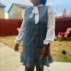 SHEIN Tie Neck Ruffle Hem Plaid Dress $20 XL(14)